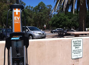 An electric vehicle station on campus