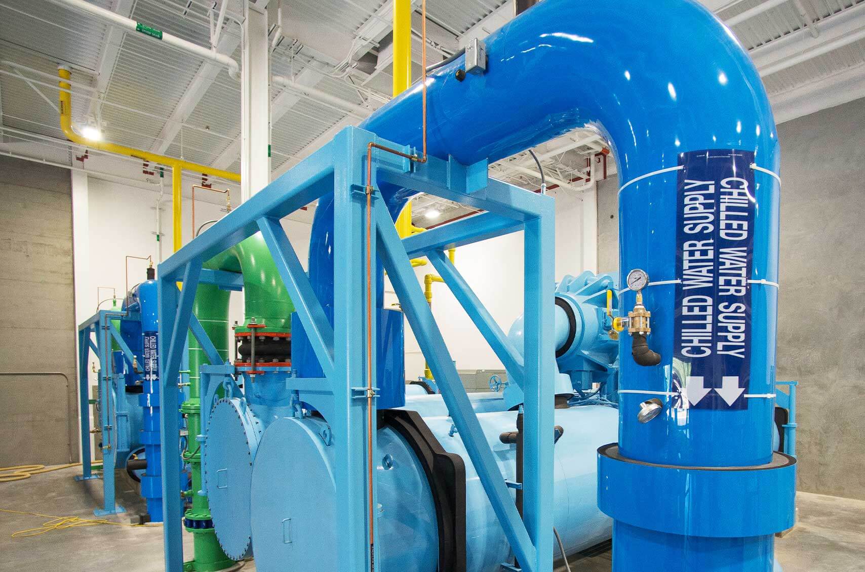 Chilled water blue pipes