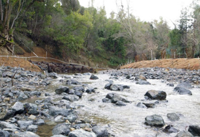 A river and rocky shoreline